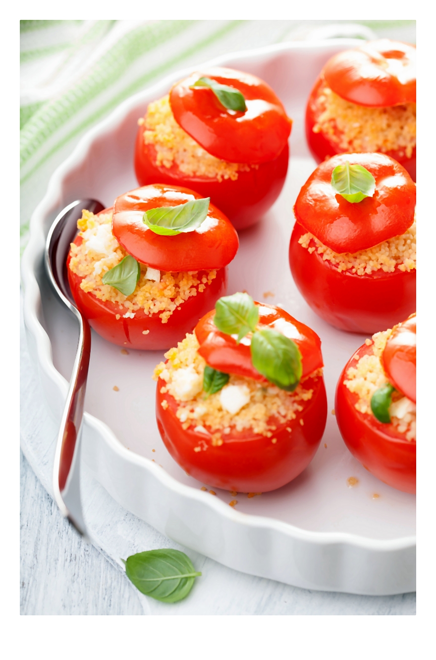 Przepis na karnawałowe przyjęcie: Pomidory nadziewane kuskusem i sosem serowym