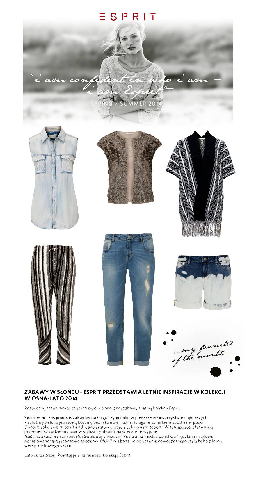 Letnia kolekcja postaw na modne poncho z frędzlami i stylowe, pomalowane farbą jeansowe spodenki.